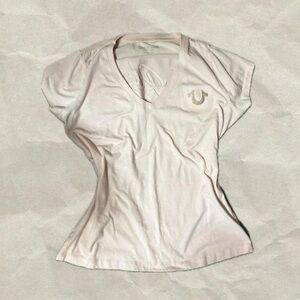 True Religion Women's Light Cream V-Neck Tee